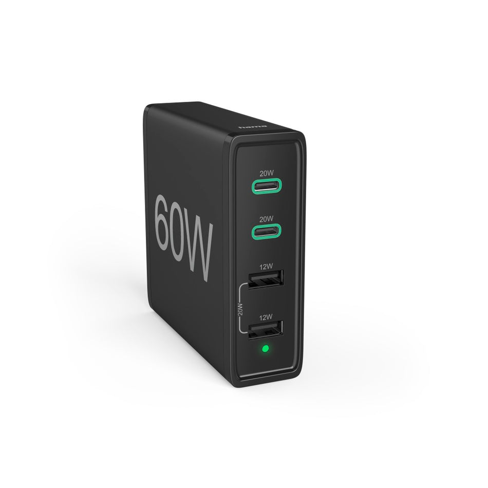 Hama Ladestation 4 Ports, Schnellladegerät, 2x USB-C, 2x USB-A, PD, 60 W, SW
