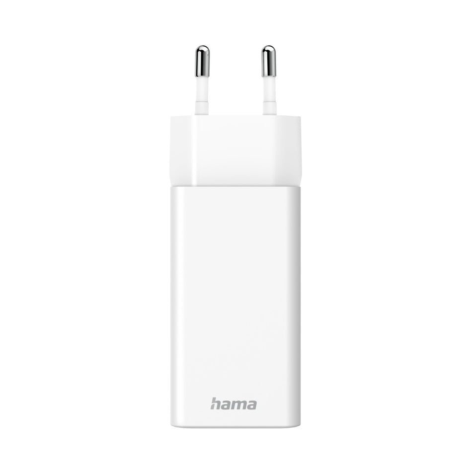 Hama Schnellladegerät, GaN, 1x USB-C PD, 1x USB-A QC, Mini-Ladegerät, 65 W, Weiß