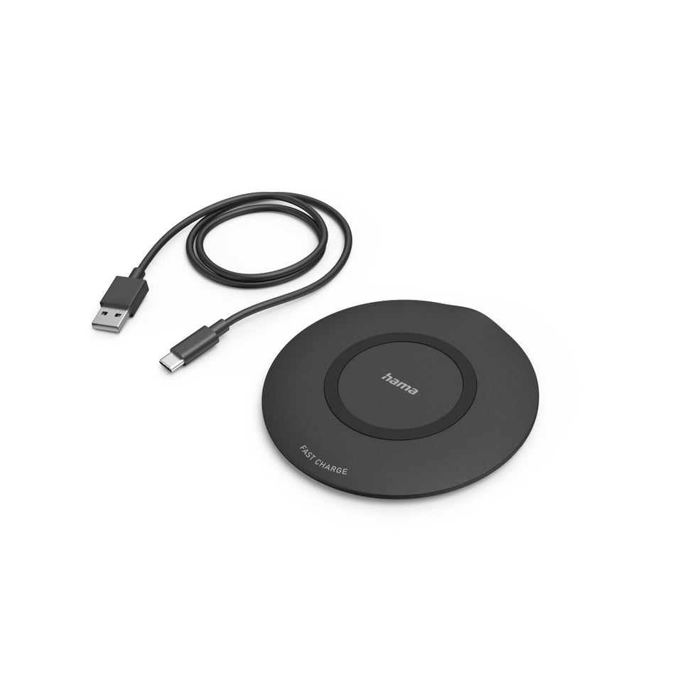 Hama Wireless Charger "QI-FC15", 15 W, kabelloses Smartphone-Ladepad, Schwarz