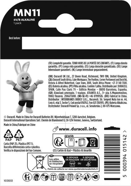 Duracell MN11, Alkali, 11A (LR11)