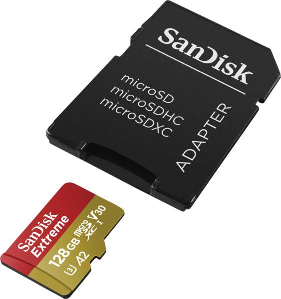 Extreme microSDXC 128GB 190MB/s A2 C10 V30 UHS + SD Adapter ( SDSQXAA-128G-GN6MA)
