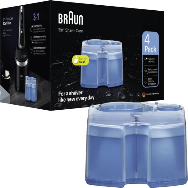 Braun 3-in-1 ShaverCare Reinigungskartuschen für Reinigungsstationen, Hygienische Reinigung, 4er Pack