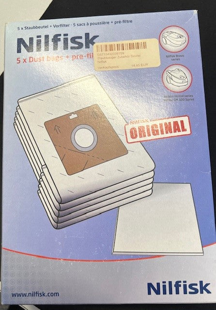 30050002 NILFISK PAPIERSÄCKE MICROF.5STK f. Bravo ACTION-PLUS GM60,160,170,100