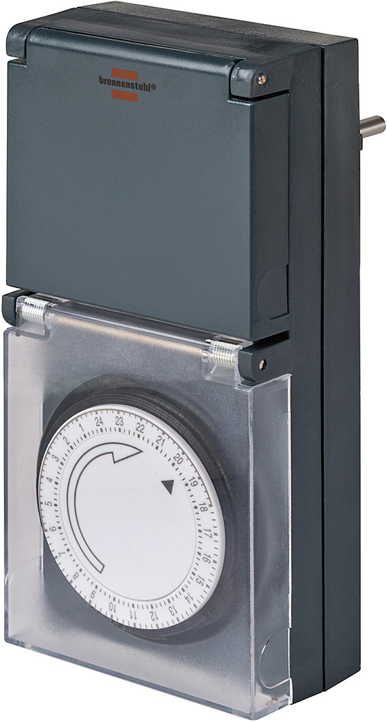 Zeitschaltuhr MZ 44, mechanische Timer-Steckdose (Brennenstuhl Tages-Zeitschaltuhr, IP44 geschützt, mit erhöhtem Berührungsschutz & Schutzabdeckung)