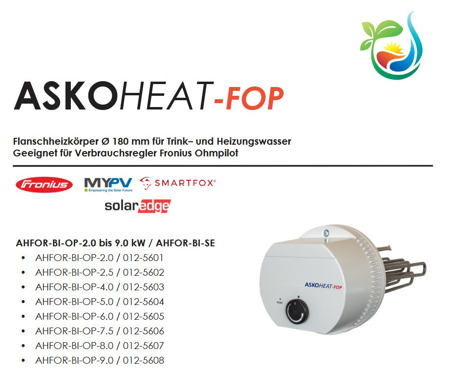 Askoma Flanschheizkörper 4kw 180mm AHIR-BI-OP 5500100045 Ohmpilot