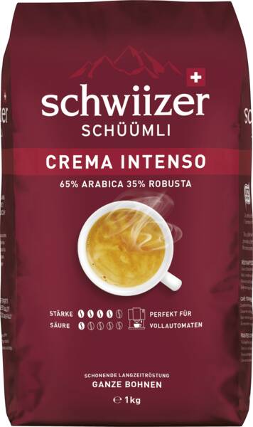 Schüümli Schwiizer Crema Intenso 1kg (Bohnen, 65 % Arabica, 35 % Robusta 5/1)