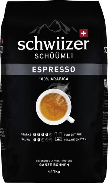 Schüümli Schwiizer Espresso, Bohnen, 1Kg (100% Arabica Bohnen  4/2)