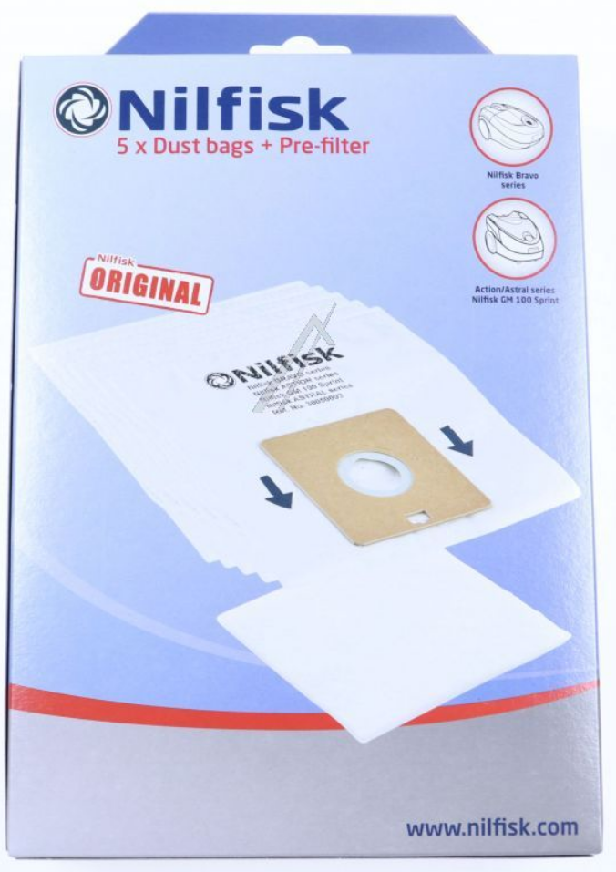 30050002 NILFISK PAPIERSÄCKE MICROF.5STK f. Bravo ACTION-PLUS GM60,160,170,100