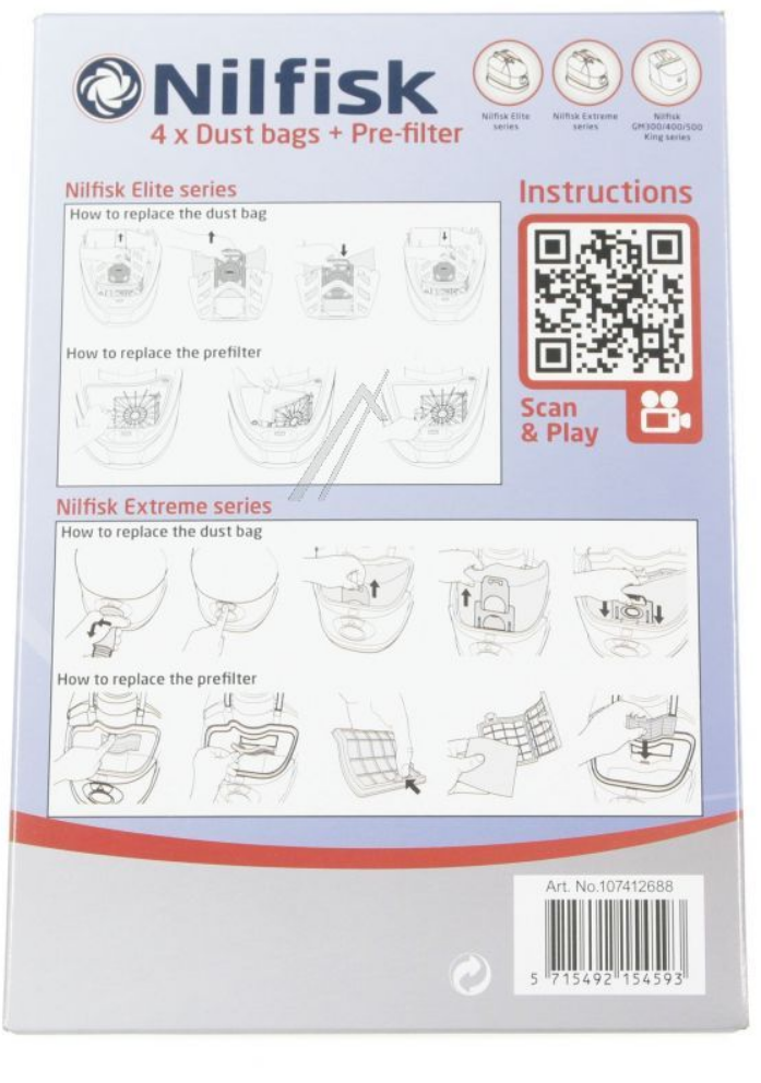 107412688 Nilfisk Staubbeutel für Elite Extreme, King und GM200-500 Serie